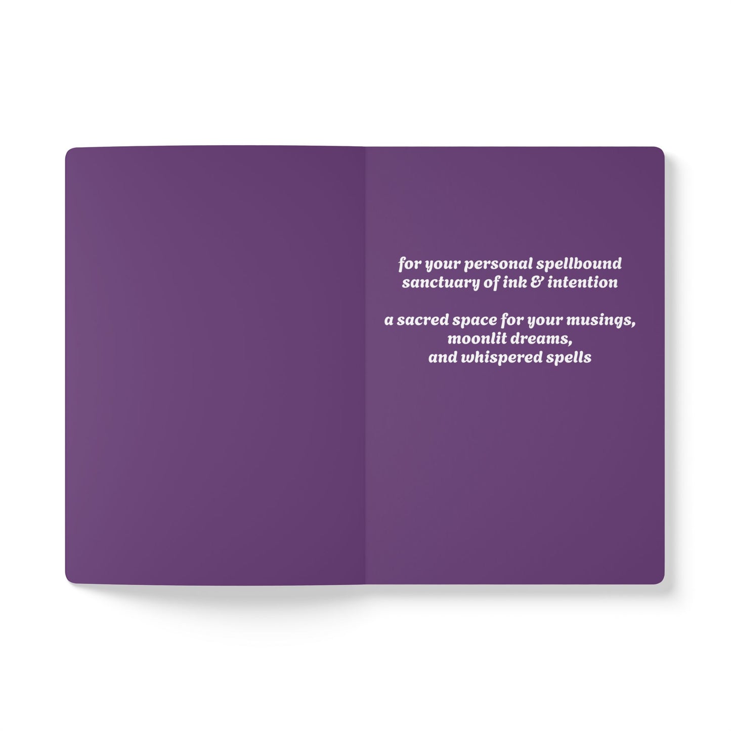 Inside second page of purple journal notebook with inspirational text in white