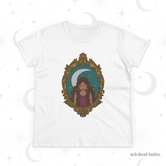 Mystical Moon Goddess T-Shirt - Womens Celestial Graphic Tee, Semi-Fitted Cotton Shirt