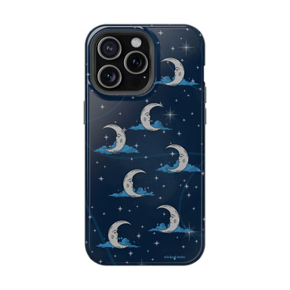 Whimsical Moonlit Sky Blue & Silver Phone Case - Celestial Moon and Stars iPhone Samsung