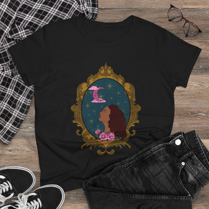 Moonlit Muse T-Shirt - Womens Celestial Graphic Tee, Semi-Fitted Cotton Shirt