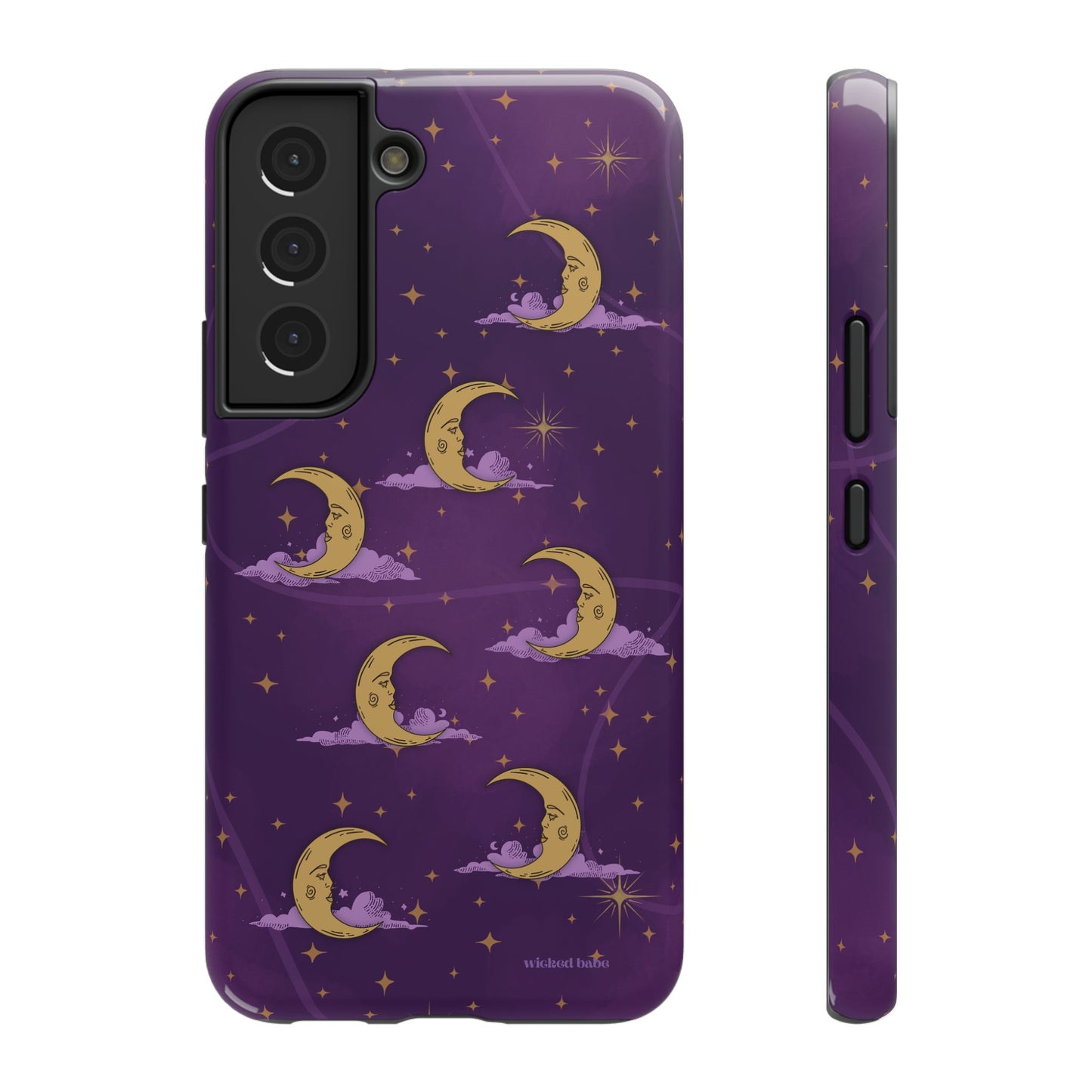 Mystical Moonlit Sky Purple & Gold Phone Case - Celestial Moon and Stars iPhone Samsung