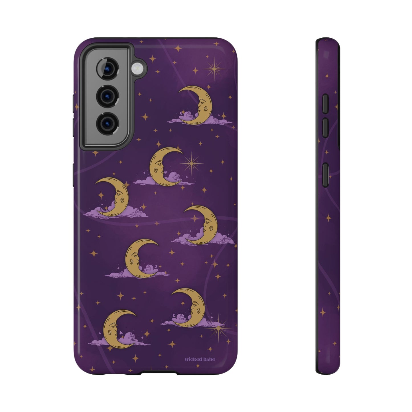 Mystical Moonlit Sky Purple & Gold Phone Case - Celestial Moon and Stars iPhone Samsung