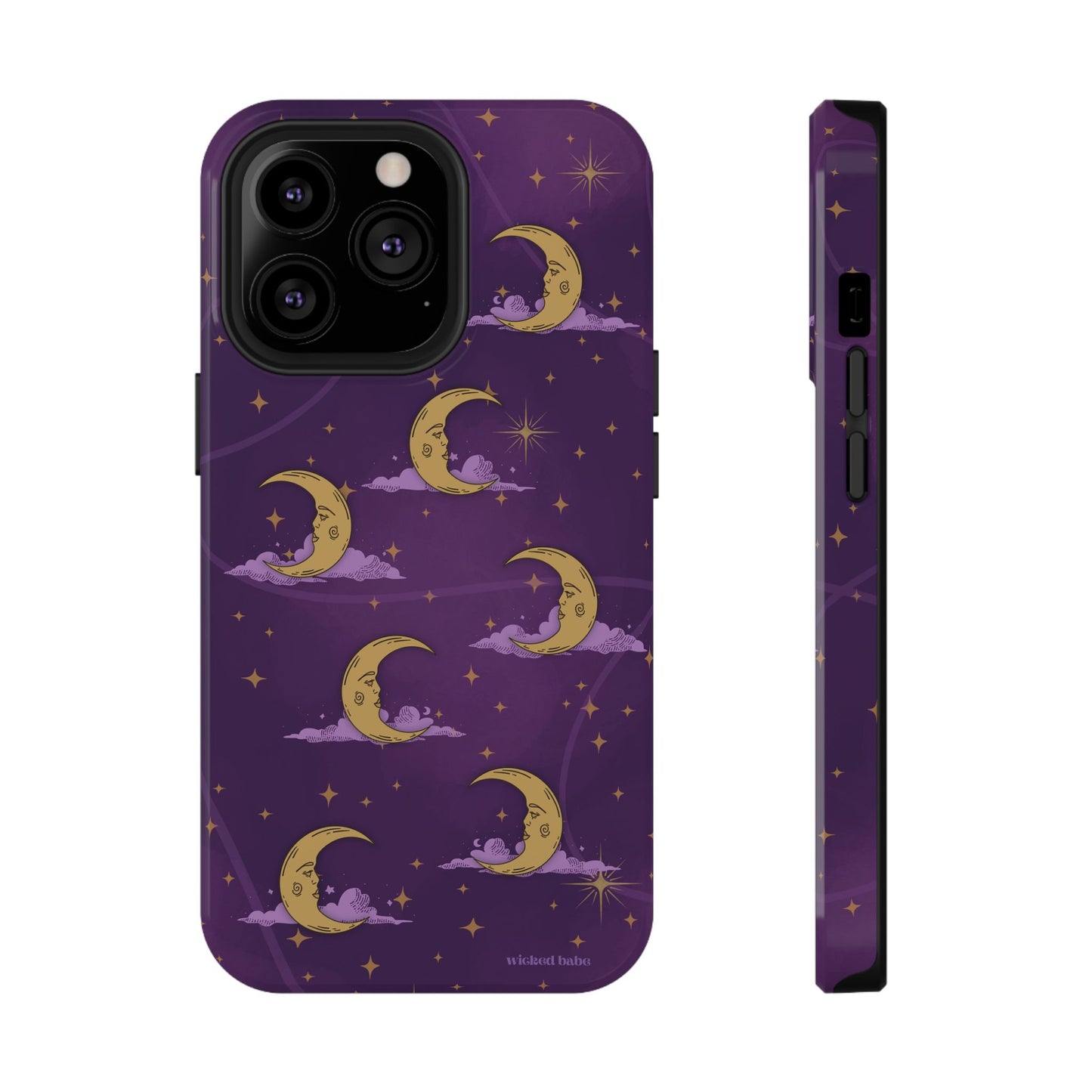 Mystical Moonlit Sky Purple & Gold Phone Case - Celestial Moon and Stars iPhone Samsung
