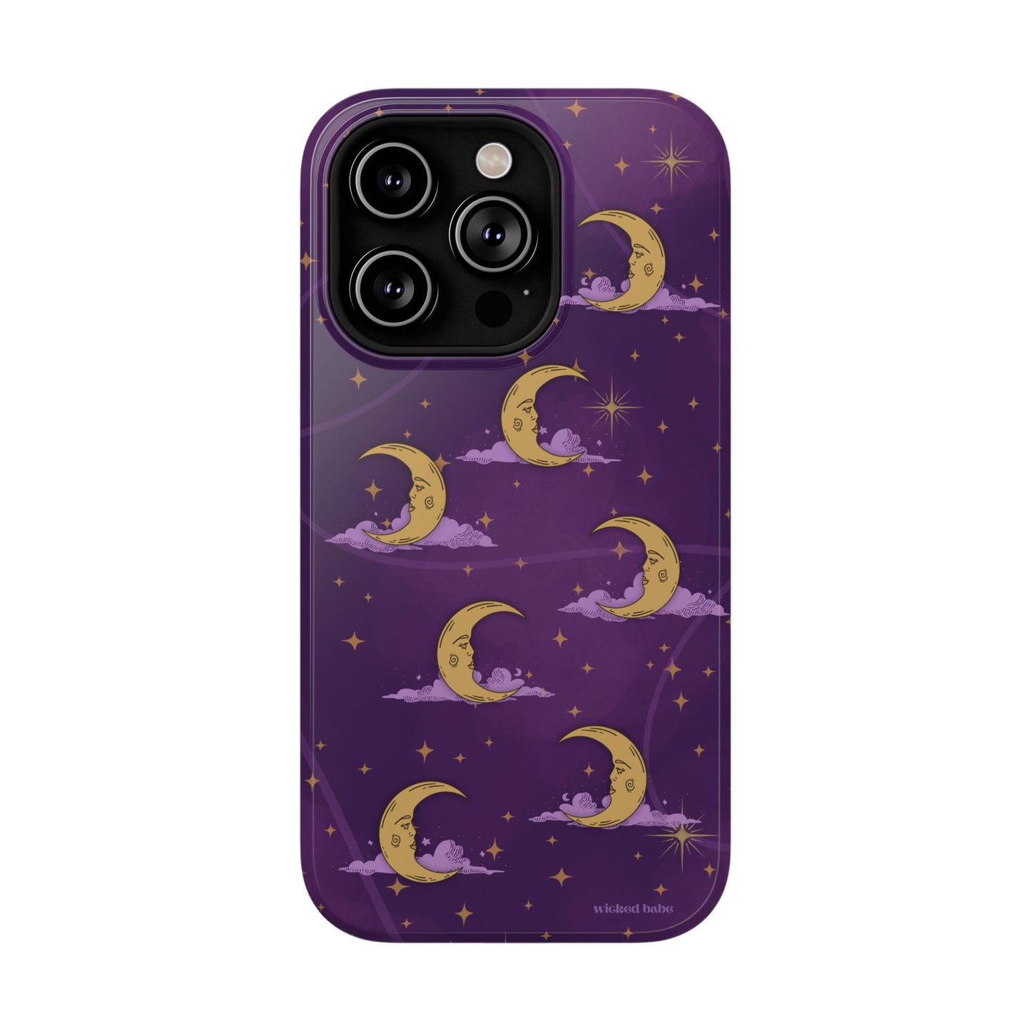Mystical Moonlit Sky Purple & Gold Phone Case - Celestial Moon and Stars iPhone Samsung