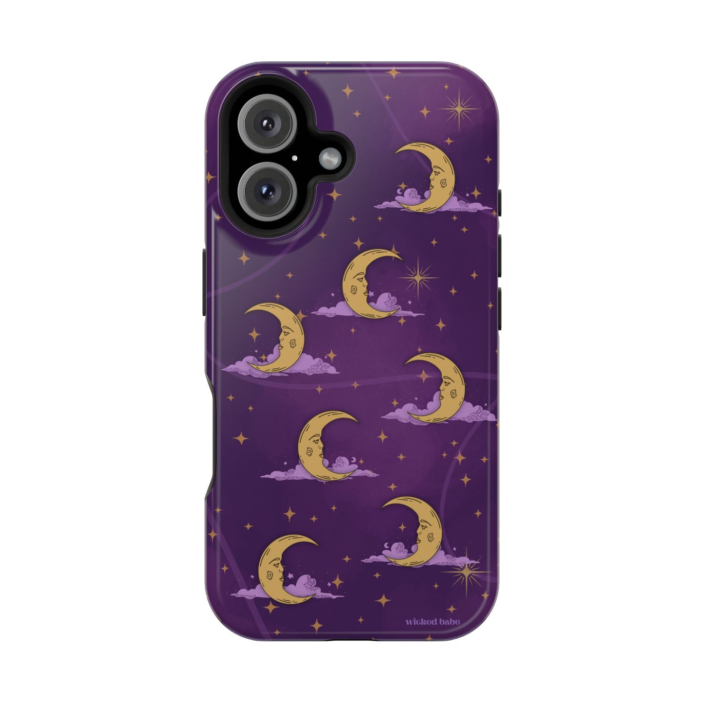 Mystical Moonlit Sky Purple & Gold Phone Case - Celestial Moon and Stars iPhone Samsung