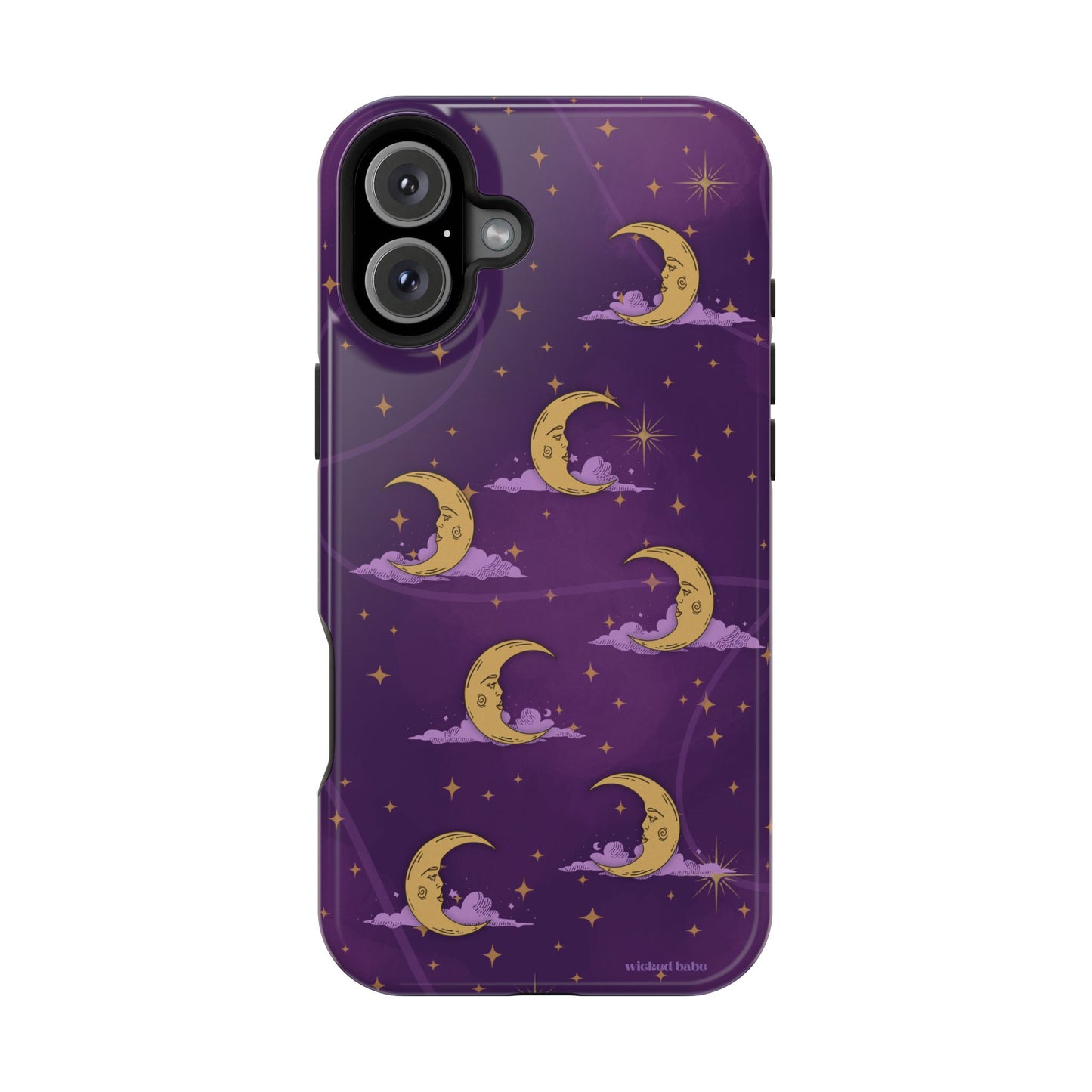 Mystical Moonlit Sky Purple & Gold Phone Case - Celestial Moon and Stars iPhone Samsung