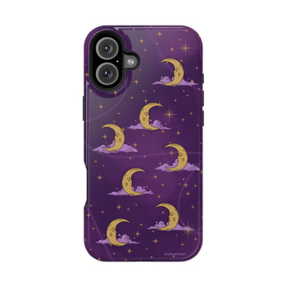 Mystical Moonlit Sky Purple & Gold Phone Case - Celestial Moon and Stars iPhone Samsung