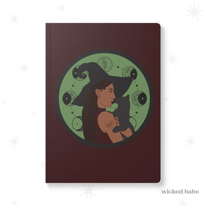 Witchy Woman Journal in Burgundy - Celestial Witch and Black Cat Notebook