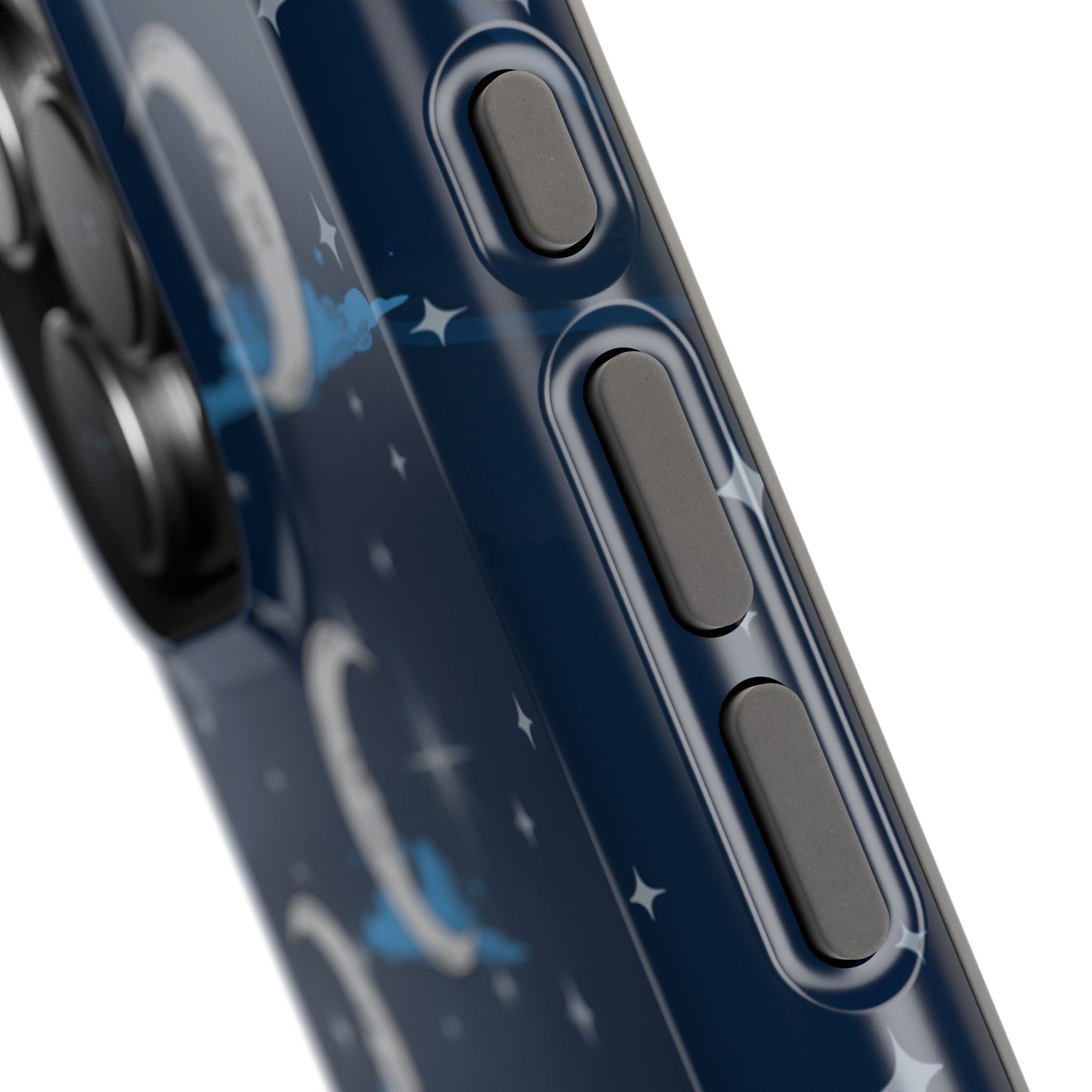 Whimsical Moonlit Sky Blue & Silver Phone Case - Celestial Moon and Stars iPhone Samsung