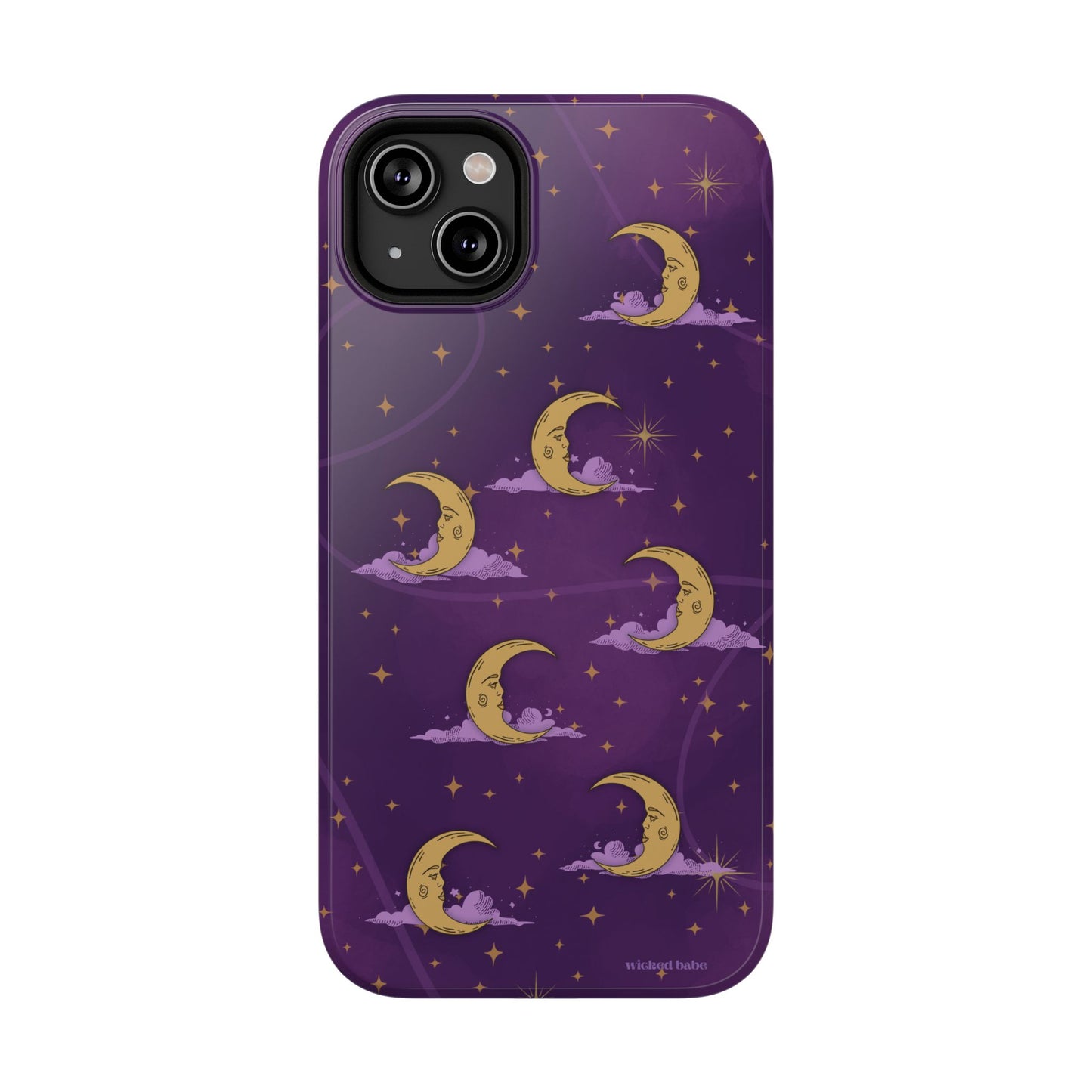 Mystical Moonlit Sky Purple & Gold Phone Case - Celestial Moon and Stars iPhone Samsung