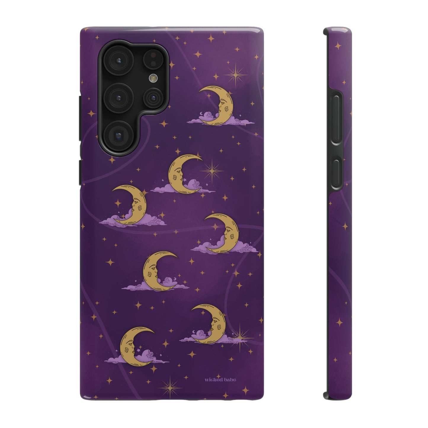 Mystical Moonlit Sky Purple & Gold Phone Case - Celestial Moon and Stars iPhone Samsung
