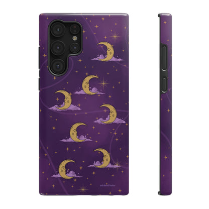Mystical Moonlit Sky Purple & Gold Phone Case - Celestial Moon and Stars iPhone Samsung