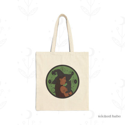 Witchy Woman Tote Bag - Celestial Witch and Black Cat Canvas Tote