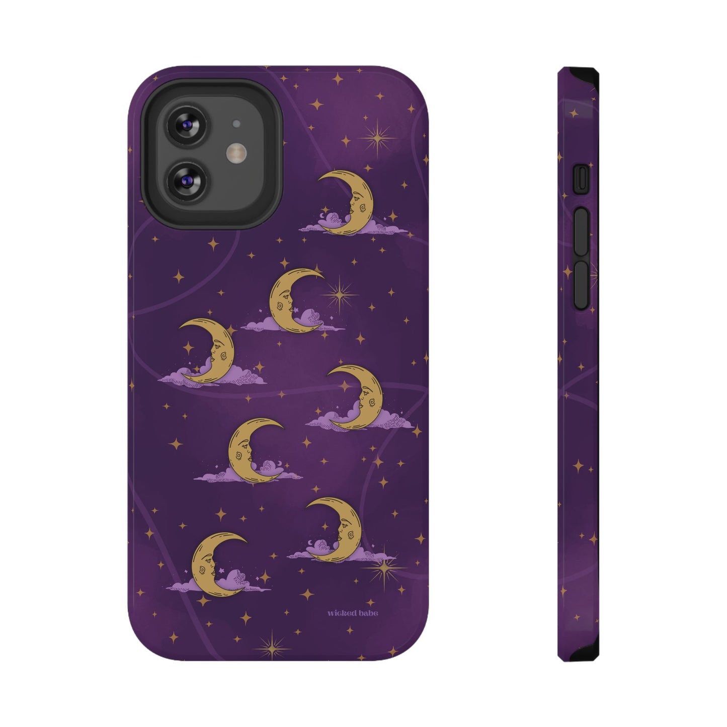 Mystical Moonlit Sky Purple & Gold Phone Case - Celestial Moon and Stars iPhone Samsung