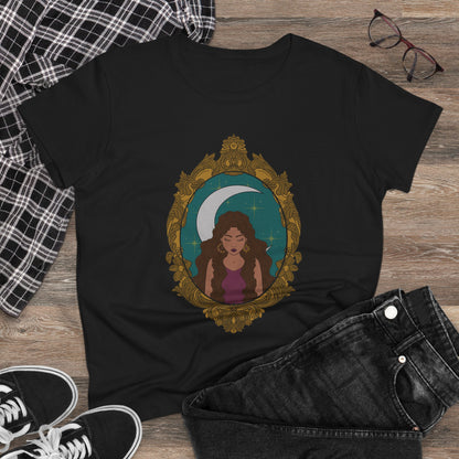 Mystical Moon Goddess T-Shirt - Womens Celestial Graphic Tee, Semi-Fitted Cotton Shirt