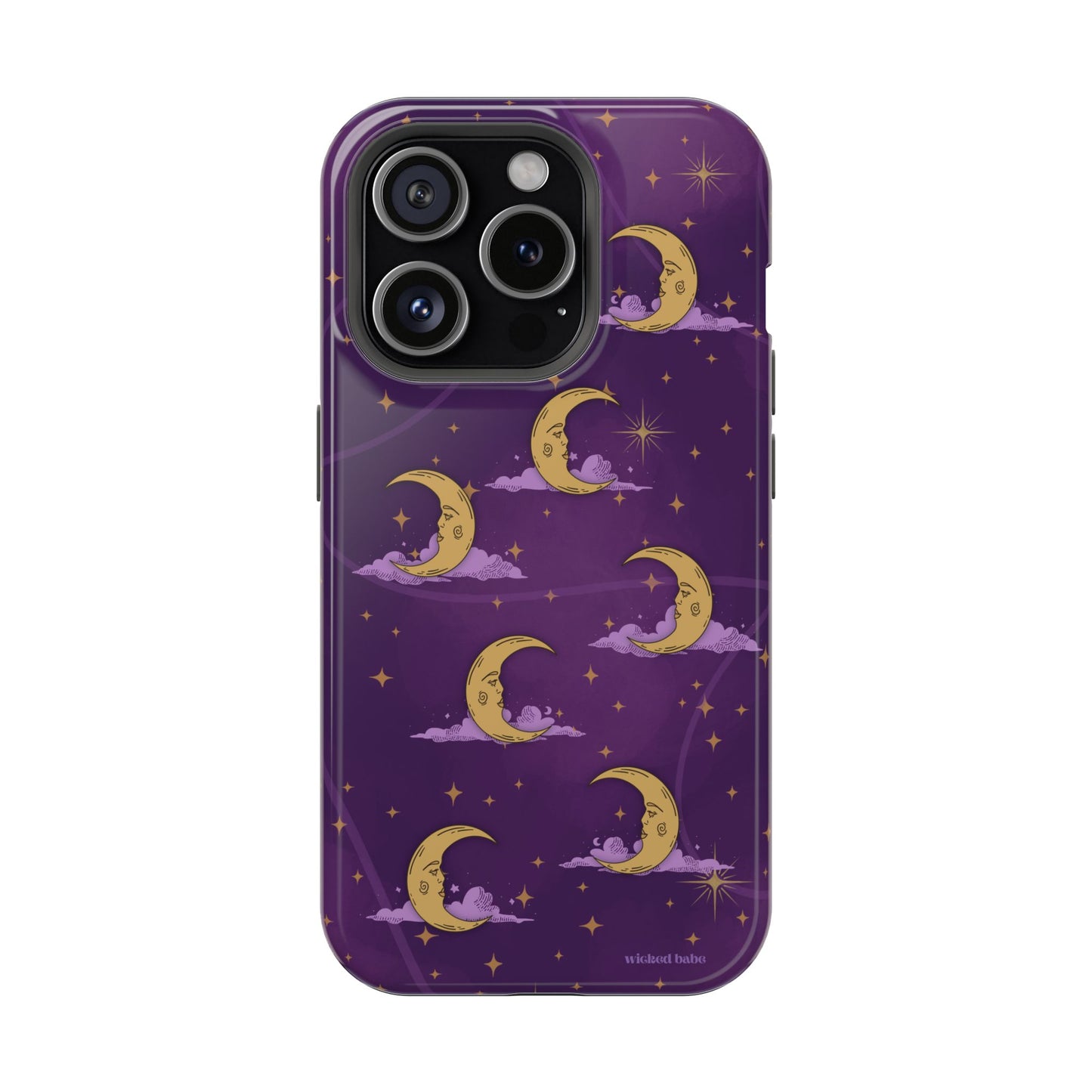 Mystical Moonlit Sky Purple & Gold Phone Case - Celestial Moon and Stars iPhone Samsung
