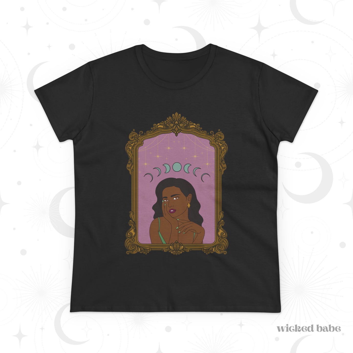Divine In All Her Phases T-Shirt - Womens Celestial Graphic Tee, Semi-Fitted Cotton Shirt
