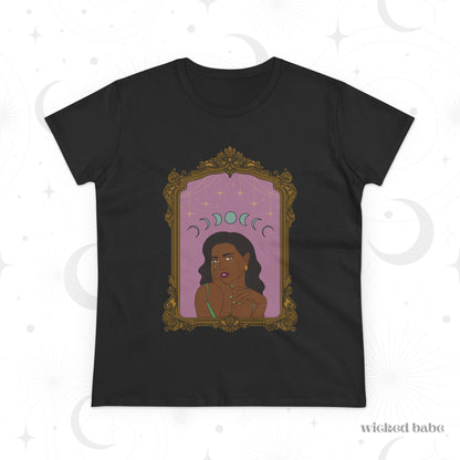 Divine In All Her Phases T-Shirt - Womens Celestial Graphic Tee, Semi-Fitted Cotton Shirt