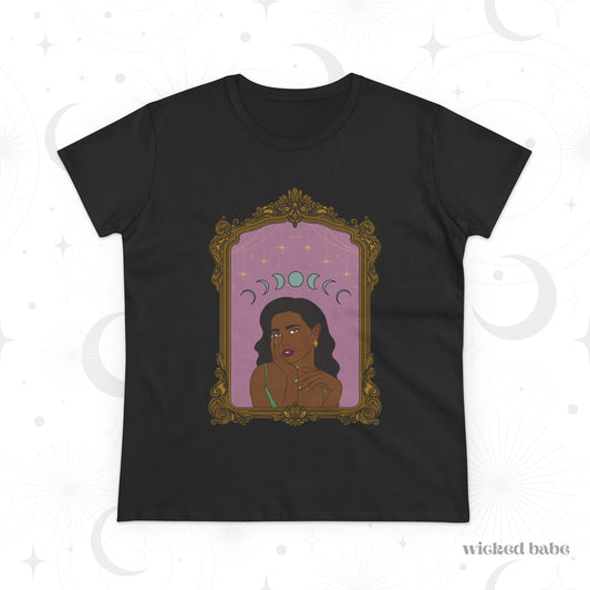 Divine In All Her Phases T-Shirt - Womens Celestial Graphic Tee, Semi-Fitted Cotton Shirt