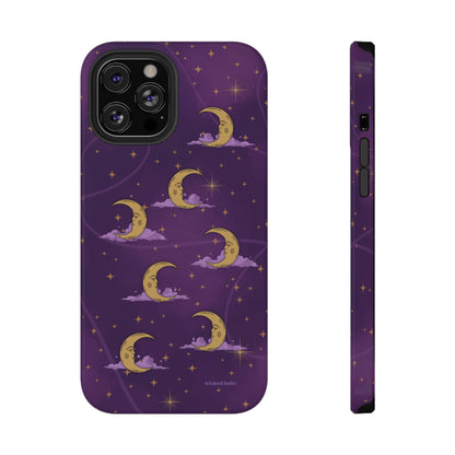 Mystical Moonlit Sky Purple & Gold Phone Case - Celestial Moon and Stars iPhone Samsung