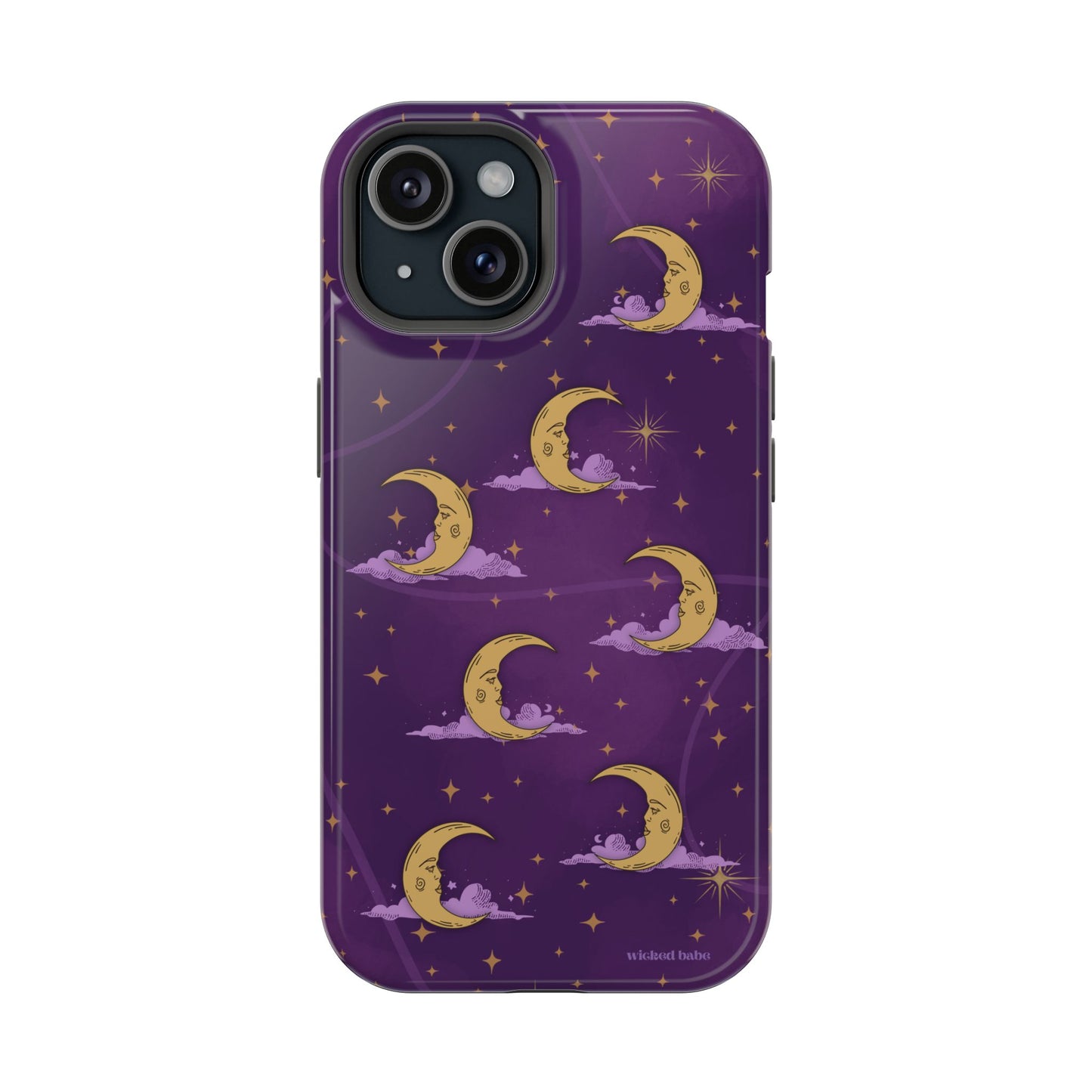 Mystical Moonlit Sky Purple & Gold Phone Case - Celestial Moon and Stars iPhone Samsung