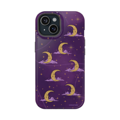 Mystical Moonlit Sky Purple & Gold Phone Case - Celestial Moon and Stars iPhone Samsung
