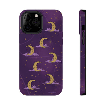 Mystical Moonlit Sky Purple & Gold Phone Case - Celestial Moon and Stars iPhone Samsung
