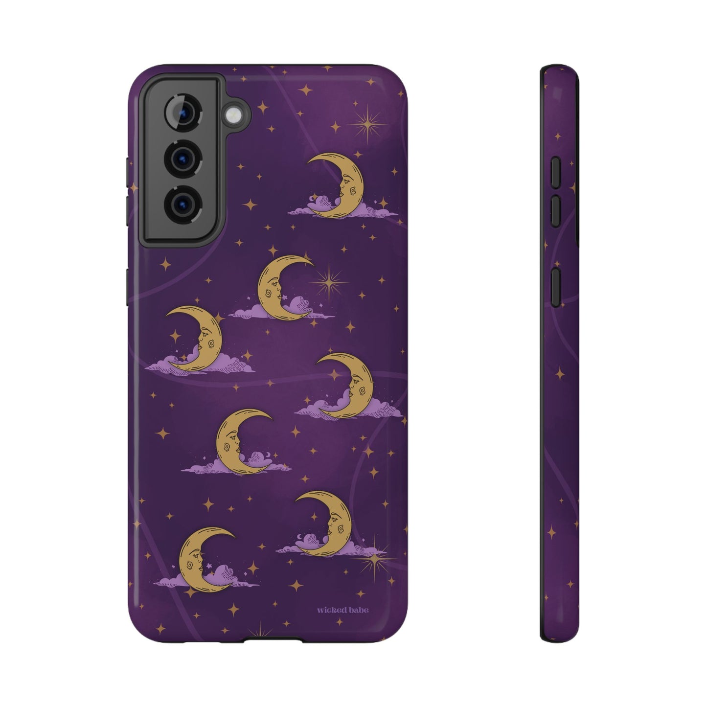 Mystical Moonlit Sky Purple & Gold Phone Case - Celestial Moon and Stars iPhone Samsung