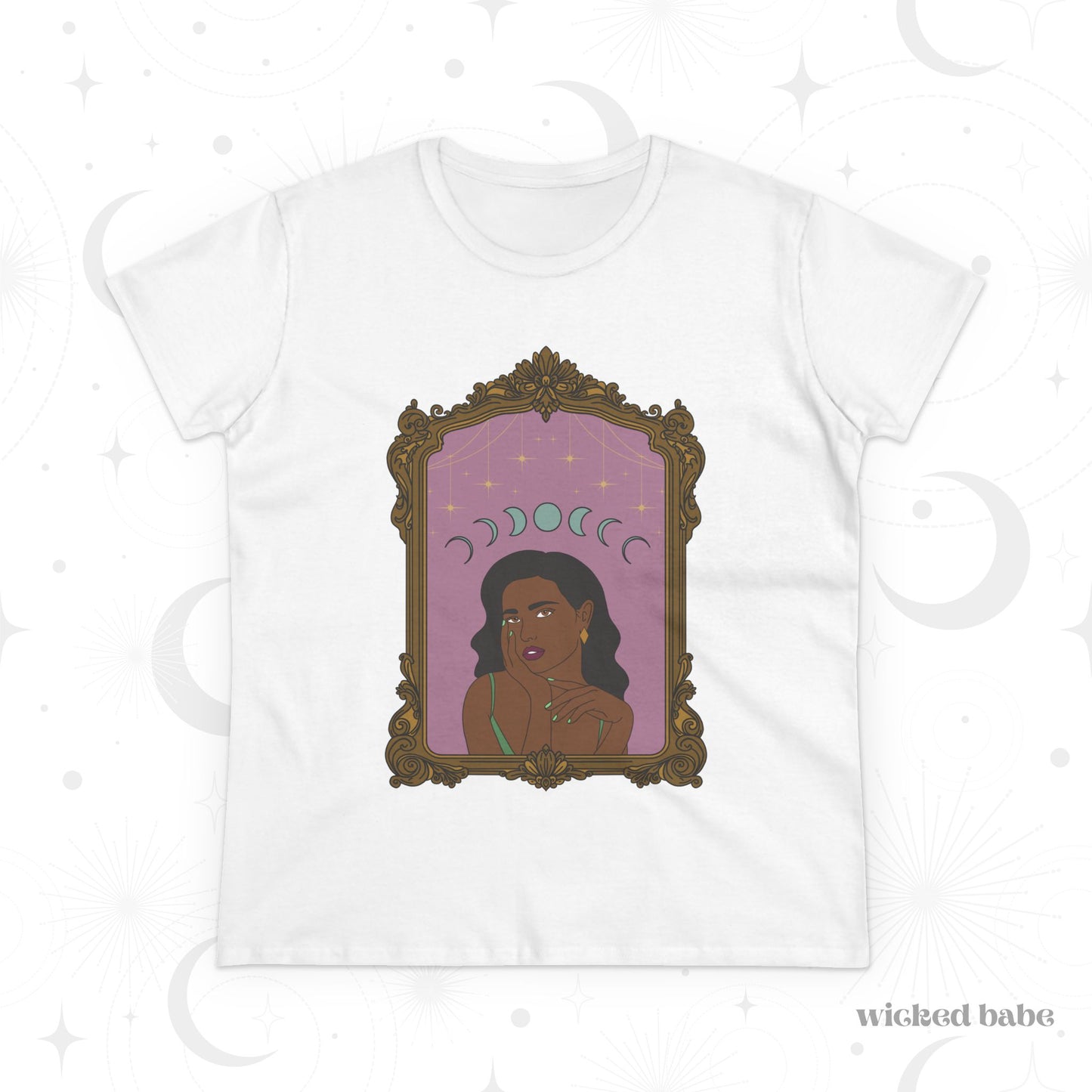 Divine In All Her Phases T-Shirt - Womens Celestial Graphic Tee, Semi-Fitted Cotton Shirt