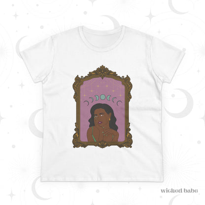 Divine In All Her Phases T-Shirt - Womens Celestial Graphic Tee, Semi-Fitted Cotton Shirt