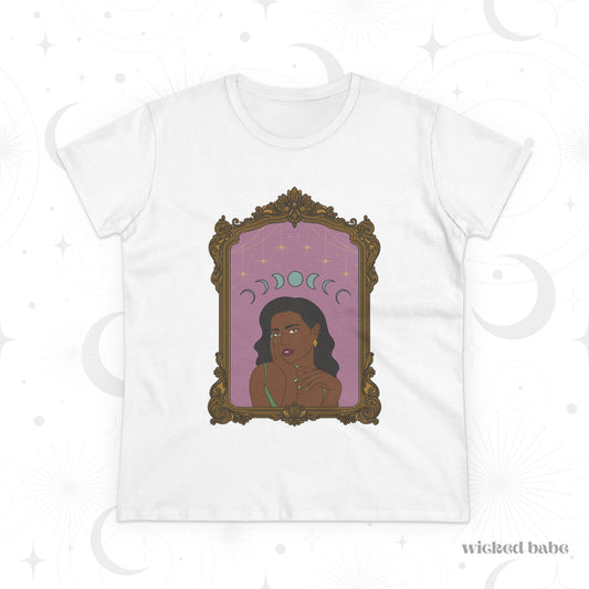 Divine In All Her Phases T-Shirt - Womens Celestial Graphic Tee, Semi-Fitted Cotton Shirt