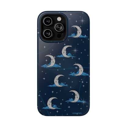 Whimsical Moonlit Sky Blue & Silver Phone Case - Celestial Moon and Stars iPhone Samsung
