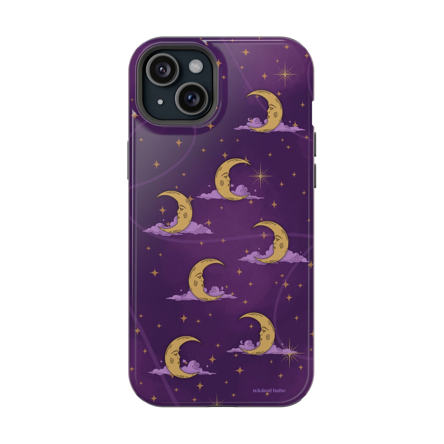 Mystical Moonlit Sky Purple & Gold Phone Case - Celestial Moon and Stars iPhone Samsung