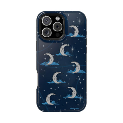 Whimsical Moonlit Sky Blue & Silver Phone Case - Celestial Moon and Stars iPhone Samsung