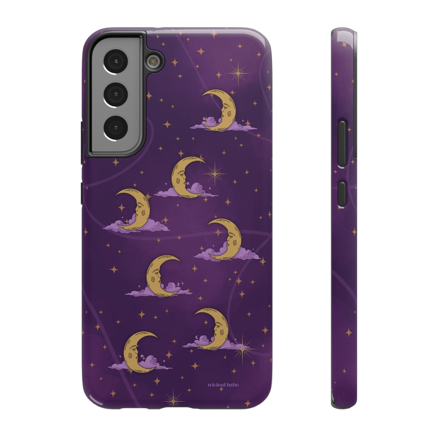 Mystical Moonlit Sky Purple & Gold Phone Case - Celestial Moon and Stars iPhone Samsung