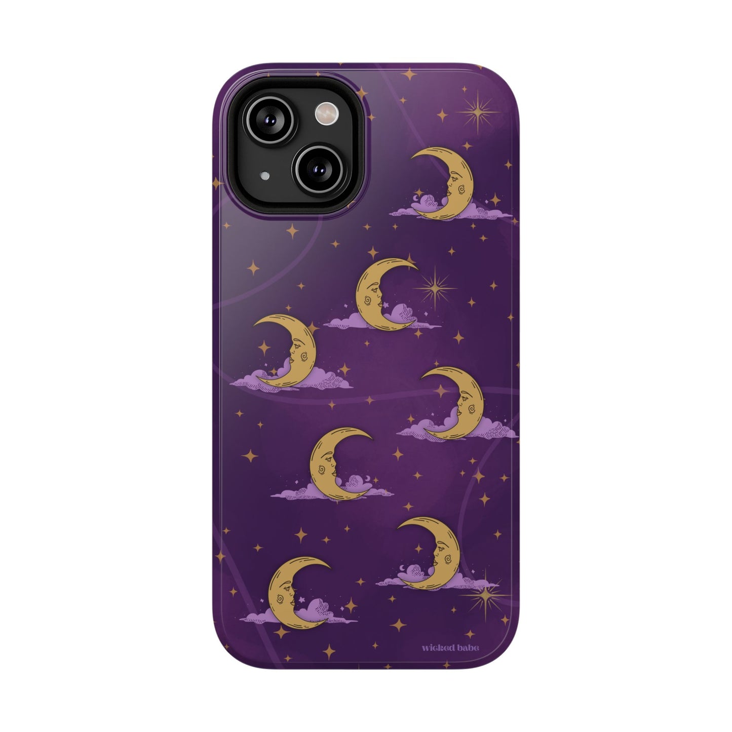 Mystical Moonlit Sky Purple & Gold Phone Case - Celestial Moon and Stars iPhone Samsung