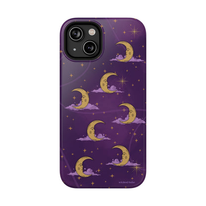Mystical Moonlit Sky Purple & Gold Phone Case - Celestial Moon and Stars iPhone Samsung