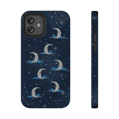 Whimsical Moonlit Sky Blue & Silver Phone Case - Celestial Moon and Stars iPhone Samsung