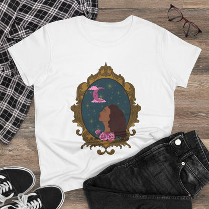 Moonlit Muse T-Shirt - Womens Celestial Graphic Tee, Semi-Fitted Cotton Shirt
