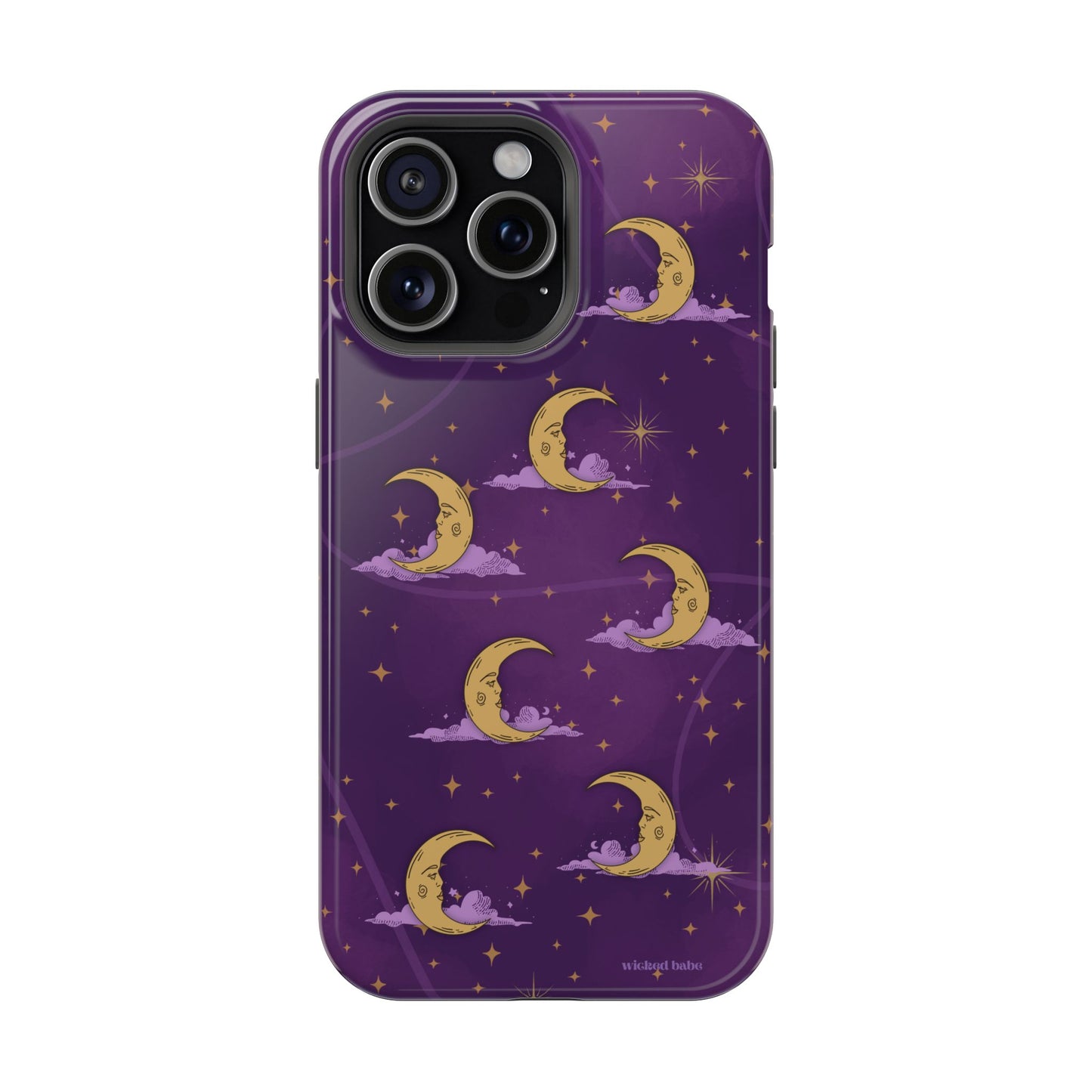 Mystical Moonlit Sky Purple & Gold Phone Case - Celestial Moon and Stars iPhone Samsung
