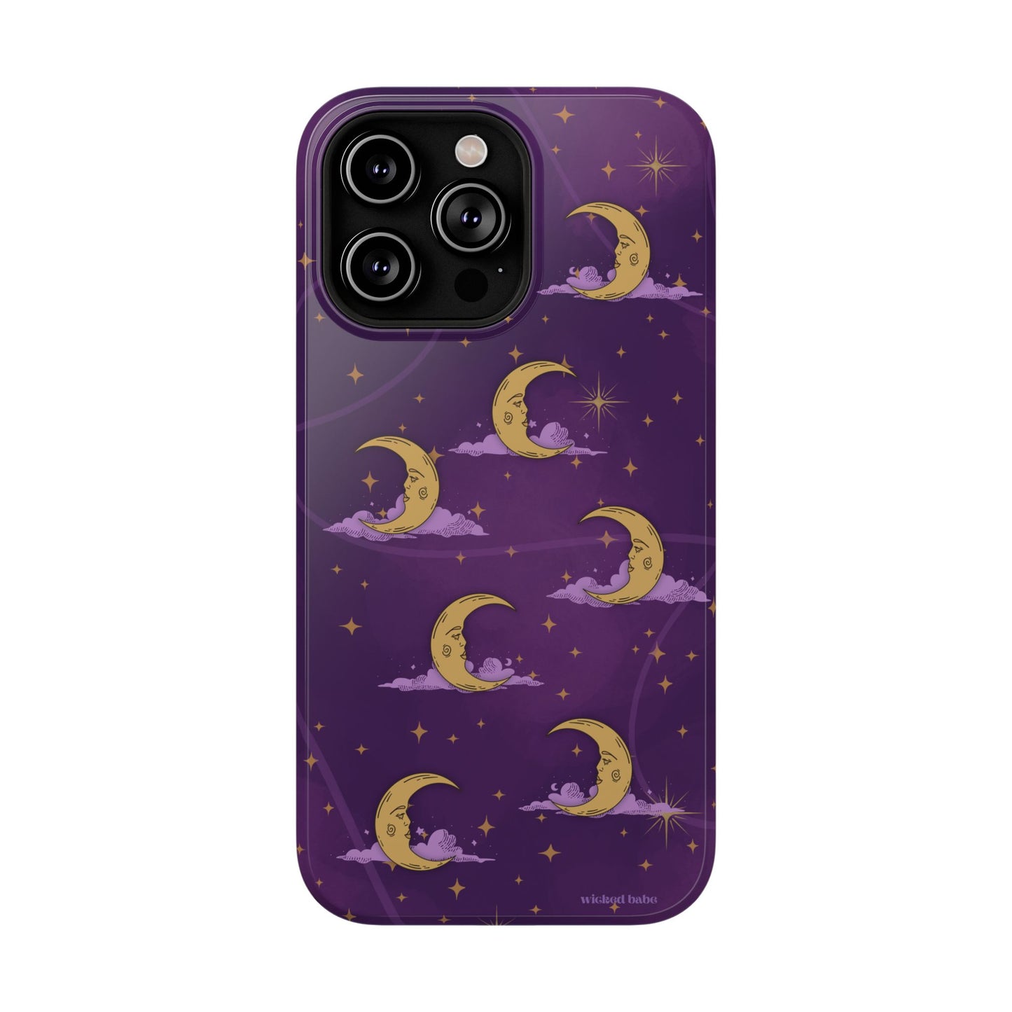 Mystical Moonlit Sky Purple & Gold Phone Case - Celestial Moon and Stars iPhone Samsung