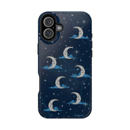 Whimsical Moonlit Sky Blue & Silver Phone Case - Celestial Moon and Stars iPhone Samsung