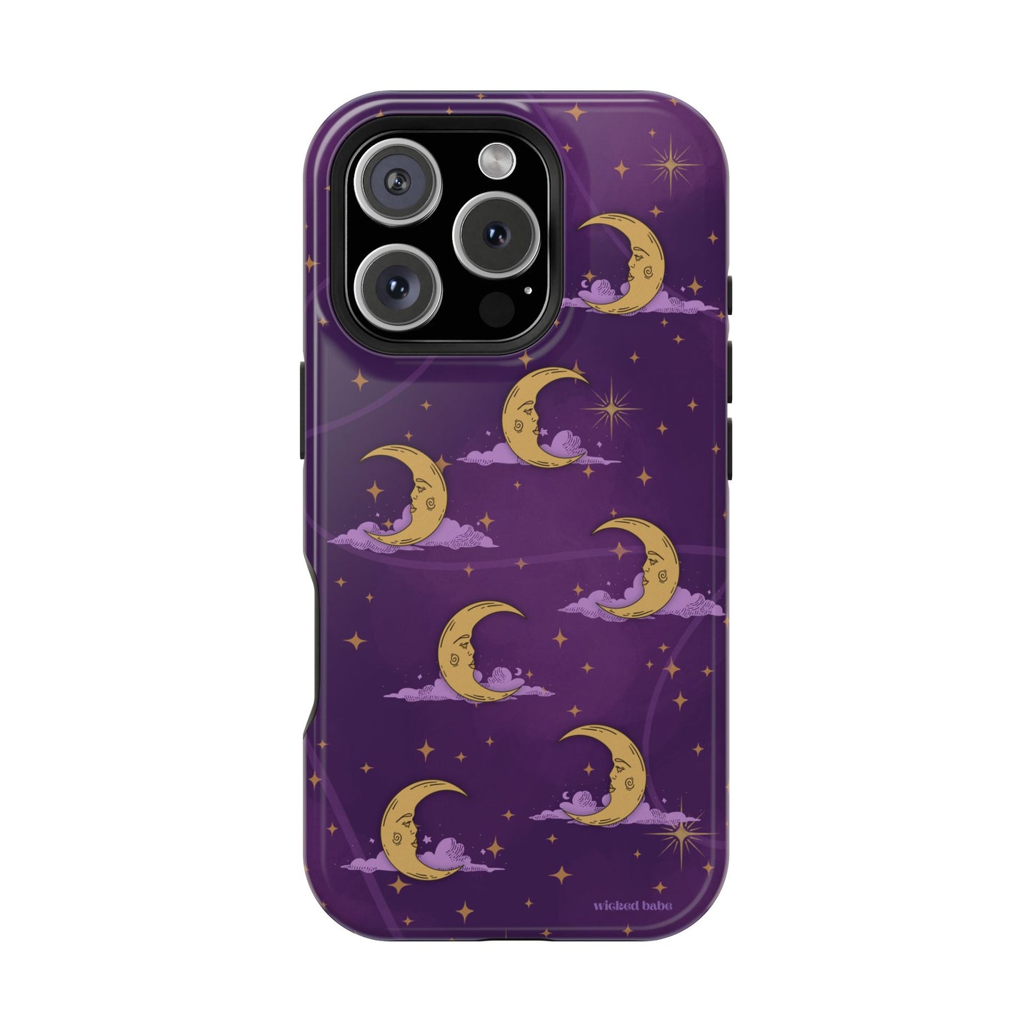 Mystical Moonlit Sky Purple & Gold Phone Case - Celestial Moon and Stars iPhone Samsung