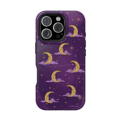 Mystical Moonlit Sky Purple & Gold Phone Case - Celestial Moon and Stars iPhone Samsung