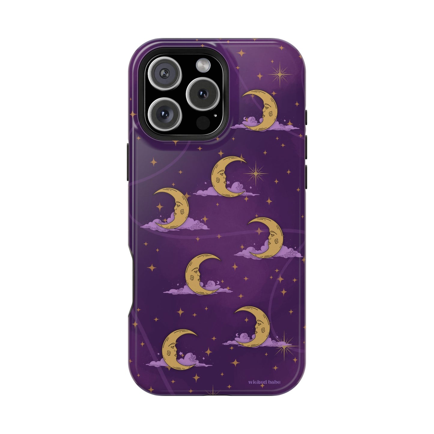 Mystical Moonlit Sky Purple & Gold Phone Case - Celestial Moon and Stars iPhone Samsung