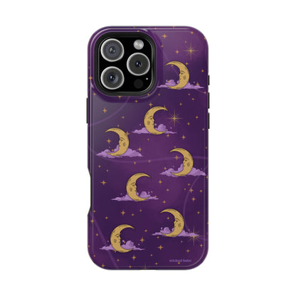 Mystical Moonlit Sky Purple & Gold Phone Case - Celestial Moon and Stars iPhone Samsung