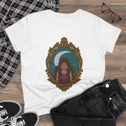 Mystical Moon Goddess T-Shirt - Womens Celestial Graphic Tee, Semi-Fitted Cotton Shirt